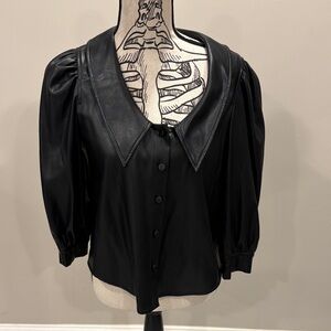 NWOT Dolce Cabo Blackley Faux Leather Puff Sleeve Top